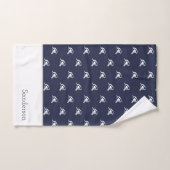 Nautical Shark Navy Blue | white Monogram Name  Badhandtuch Set (Handtuch)