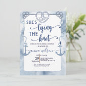 Nautical She zähmt das Brautparty des Knotens Einladung (Stehend Vorderseite)