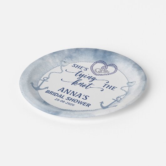 Nautical Shes Tying the Knot Bridal Shower Elegant Pappteller (Schrägansicht)