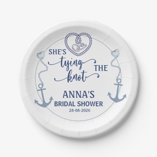 Nautical Shes Tying the Knot Bridal Shower Elegant Pappteller (Vorderseite)