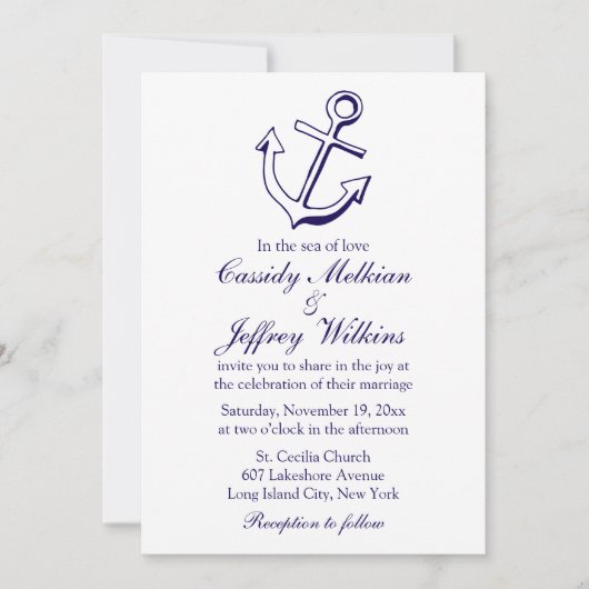 Nautical Ship Anchor Navy Blue Wedding Sailor Einladung (Vorderseite)