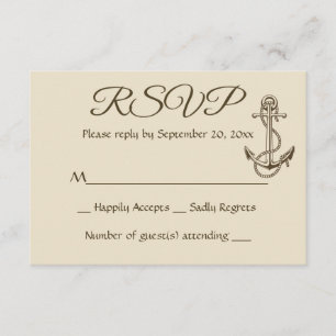 Nautical Ship Anchor Tan UAWG Brown Wedding Party RSVP Karte