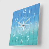 Nautical Ship Compass Blue Wood Texture Quadratische Wanduhr (Winkel)