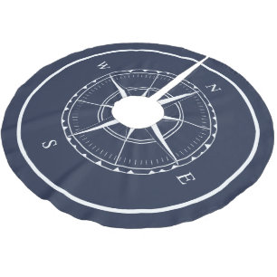 Nautical Ship Compass Hamptons Navy Blue und White Polyester Weihnachtsbaumdecke