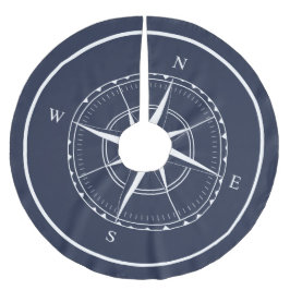 Nautical Ship Compass Hamptons Navy Blue und White Polyester Weihnachtsbaumdecke