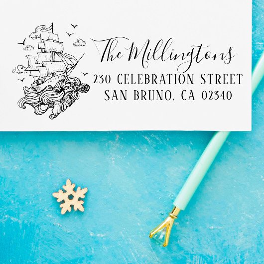 Nautical Ship Family Name Skript und Rücksendeadre Permastempel