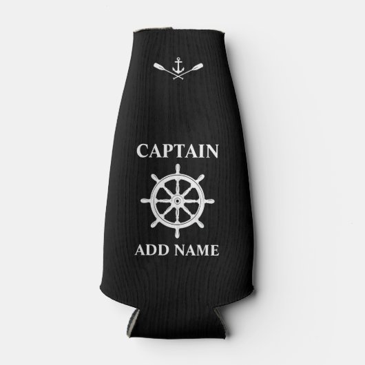 Nautical Ship Helm Anchor Oars Captain Name Black Flaschenkühler (Vorderseite)