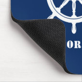 Nautical Ship Helm Captain & Boat or Name Navy Mousepad (Ecke)