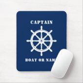 Nautical Ship Helm Captain & Boat or Name Navy Mousepad (Mit Mouse)