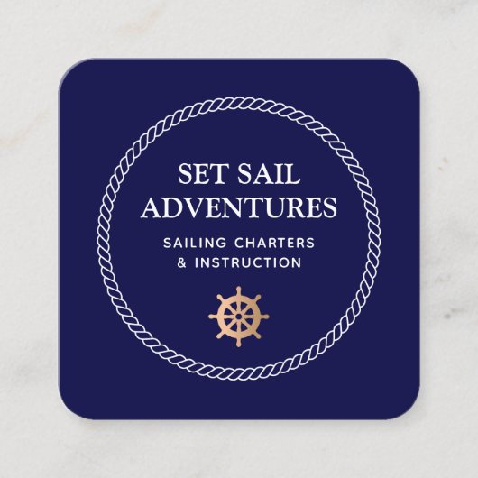 Nautical Ship Helm Rope Quadratische Visitenkarte (Vorderseite)