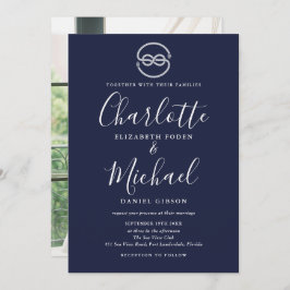 Nautical Ship Knot Navy Blue Script Foto Hochzeit Einladung