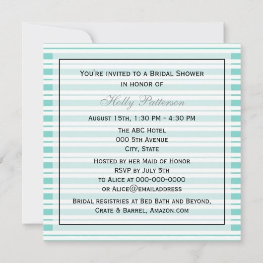 Nautical Ship Lt Blu Wht Stripe #2 S Brautparty Einladung (Rückseite)