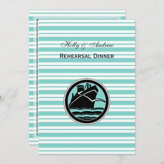 Nautical Ship Lt Blu Wht Stripe #2 V Probe Din Einladung (Vorne/Hinten)