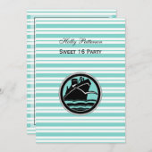 Nautical Ship Lt Blue White Stripe #2 V Sweet 16 Einladung (Vorne/Hinten)