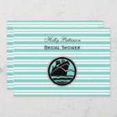 Nautical Ship lt Blue White Stripe H Brautparty Einladung (Vorne/Hinten)