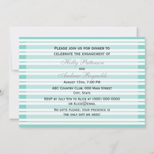 Nautical Ship lt Blue White Stripe H Verlobung Einladung (Rückseite)