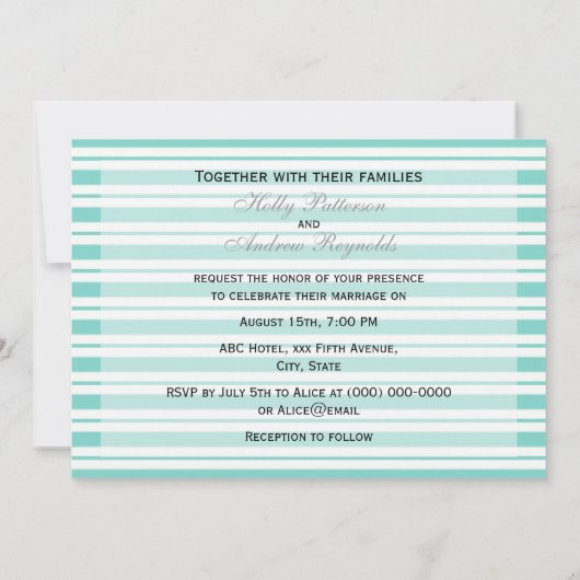 Nautical Ship lt Blue White Stripe H Wedding Einladung (Rückseite)