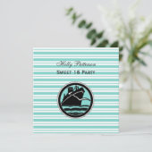 Nautical Ship Lt Blue White Stripe SQ Sweet 16 Einladung (Stehend Vorderseite)