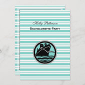 Nautical Ship Lt Blue Wht Stripe #2 V Bachelorette Einladung (Vorne/Hinten)