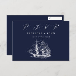 Nautical Ship Navy Blue Hochzeit in Urlaubsort RSVP Karte