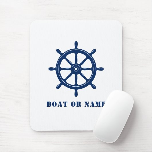 Nautical Ship Wheel Helm & Your Boat oder Name Blu Mousepad (Mit Mouse)