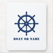 Nautical Ship Wheel Helm & Your Boat oder Name Blu Mousepad (Vorne)