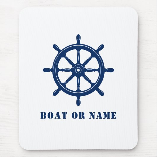 Nautical Ship Wheel Helm & Your Boat oder Name Blu Mousepad (Vorne)