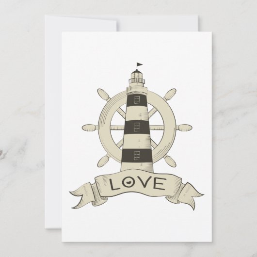 Nautical Ship Wheel Lighthouse Tan Wedding Einladung (Rückseite)