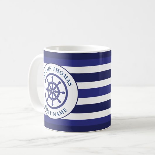 Nautical Ship Wheel Navy Blue Sailing Captain Kaffeetasse (Vorderseite Links)
