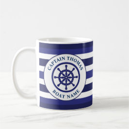 Nautical Ship Wheel Navy Blue Sailing Captain Kaffeetasse