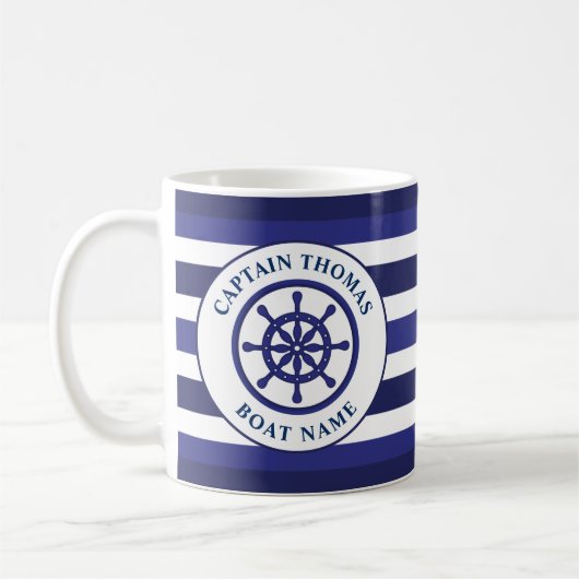 Nautical Ship Wheel Navy Blue Sailing Captain Kaffeetasse (Links)