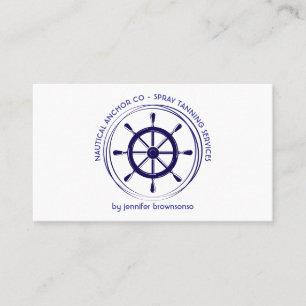 Nautical Ship Wheel sea blue Visitenkarte