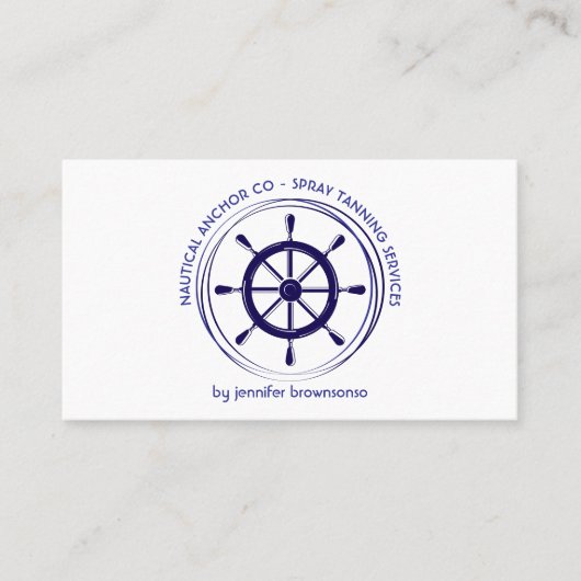 Nautical Ship Wheel sea blue Visitenkarte (Vorderseite)