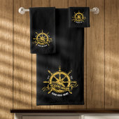 Nautical Ship Wheel Willkommen auf der Black & Gol Badhandtuch Set