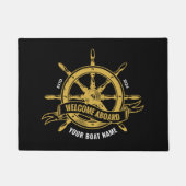 Nautical Ship Wheel Willkommen auf der Black & Gol Fußmatte (Vorderseite)