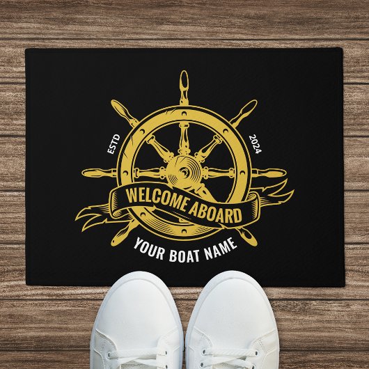 Nautical Ship Wheel Willkommen auf der Black & Gol Fußmatte