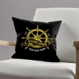 Nautical Ship Wheel Willkommen auf der Black & Gol Kissen