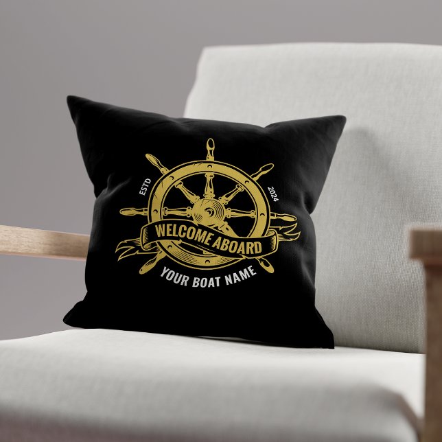 Nautical Ship Wheel Willkommen auf der Black & Gol Kissen (Von Creator hochgeladen)