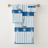 Nautical Ships Wheel Anker Blaue weiße Streifen Badhandtuch Set (Insitu)