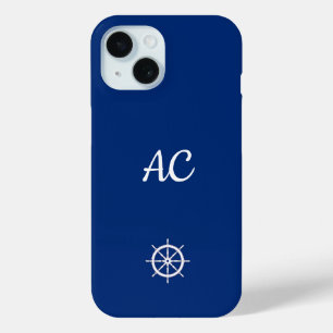 Nautical Ships Wheel Blue+White (personalisieren) Case-Mate iPhone Hülle