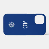 Nautical Ships Wheel Blue+White (personalisieren) Case-Mate iPhone Hülle (Rückseite (Horizontal))