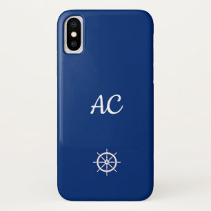 Nautical Ships Wheel Blue+White (personalisieren) Case-Mate iPhone Hülle