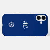 Nautical Ships Wheel Blue+White (personalisieren) Case-Mate iPhone Hülle (Rückseite (Horizontal))