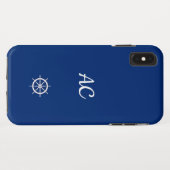 Nautical Ships Wheel Blue+White (personalisieren) Case-Mate iPhone Hülle (Rückseite (Horizontal))
