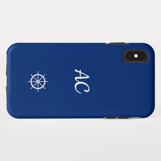 Nautical Ships Wheel Blue+White (personalisieren) Case-Mate iPhone Hülle (Rückseite (Horizontal))