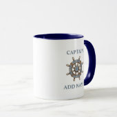 Nautical Ships Wheel Helm Custom Captain Name Tasse (VorderseiteRechts)