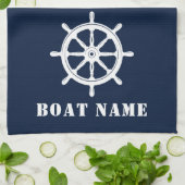 Nautical Ships Wheel Helm Rope Dein Boot Name Blue Geschirrtuch (Gefaltet)