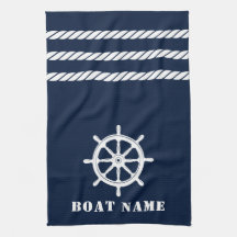 Nautical Ships Wheel Helm Rope Dein Boot Name Blue