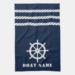 Nautical Ships Wheel Helm Rope Dein Boot Name Blue Geschirrtuch
