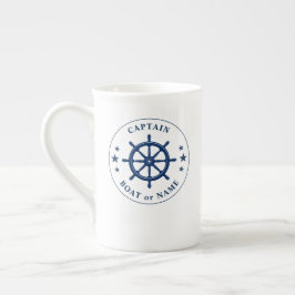 Nautical Ships Wheel Helm Stars Captain Name Navy Porzellantasse
